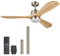 VONLUCE Ceiling Fans with Lights Remote Control, 132 cm Wood Indoor Outdoor Ceiling Fan with 3 Blades 6 Speed Noiseless Reversible DC Motor, Dimmable Timed Lighting for Bedroom Living Room Study Patio
