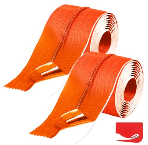 Umllpet 2 Stück Wasserfester & Rostfreier Selbstklebender Reißverschluss Für Gewächshäuser, Bauprojekte, Plastikstaubbarrieren (213 cm x 7,6 cm) (Orange)