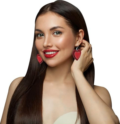 FIESTAS GUIRCA | Herz-Ohrringe Rot (5 cm) - Schmuckzubehör für Kostüme und Partys - Ideal für Valentinstag, Karneval und Halloween - Unisex - Rot