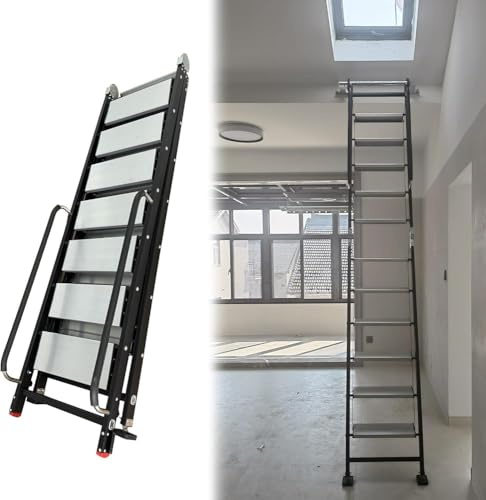 Scala per Soppalco Scale per Soffitta Lunghe, Scala Pieghevole per Soffitta per Botola sul Tetto, Scala in Alluminio per Soffitta, Scale Antincendio,N(Size:10 step-293cm(9.6ft))