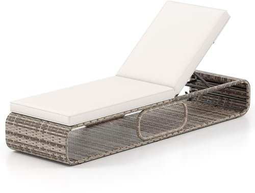 GIANTEX Sonnenliege mit Auflage, Gartenliege mit 7-stufig Verstellbarer Rückenlehne, Rattan Liegestuhl für Pool, Terrasse & Garten, 185 x 65 x 26cm, Relaxliege belastbar bis 180kg