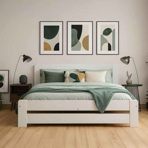 Nodax King Size Bed Frame 5ft, F1 Solid Wooden, Sturdy Slats Easy Assembly