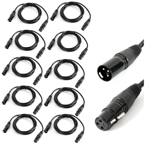 DHQCQL Kabel 2m, 10 x DMX Kabel mit Male to Female Connector, 3 Polig Abgeschirmt Ausbalanciert DMX-Patchkabel für Stromversorgung und DMX-Signal, Schwarz