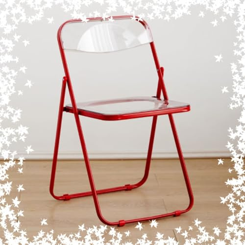 MACAGGTNTU Transparenter Stuhl Klappstühl Acryl Rückenlehne Klappstuhl Klappbar Küchenstühle Schminkstuhl Plastik Klapp-Essstuhl, Metallrahmen(Red)