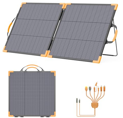 MHPOWOS Panneau solaire biface portable 110W 20V pour centrales électriques | Chargeur solaire pliable avec indice d'étanchéité IP68, rendement élevé de 25% avec 2 supports renforcés pour le camping