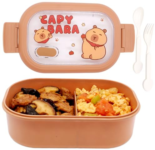 Capybara Lunch Box, Leakproof Bento Box for Kids Salad Lunch Container with Cutlery Set Layered Lunchbox Portability Snack Boxes Lunch Boxs with Compartments for School, Picnic, Travelling (1000ml)