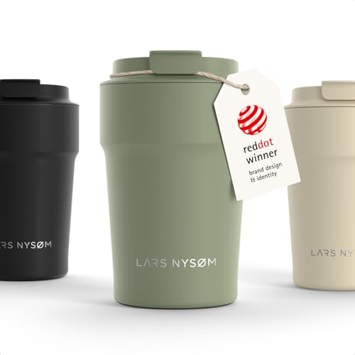 LARS NYSØM Thermo Kaffeebecher to go 0,38 l | Auslaufsicherer Travel Mug mit Isolierung | Rutschfester Boden | Edelstahl Thermobecher für Kaffee und Tee unterwegs (Sage Green - Powder, 380ml)