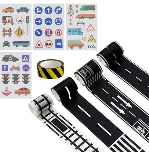 9 Rolls Removable Road Tape Stickers for Toy Cars, 2 Inch Wide 65 FT Long Traffic Roadway Tape for DIY Race Track Party Decoration and Railway Play Set