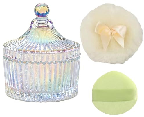 YANJIY Puderburks-set av glas, puderfodral för kroppspulder, med puderpuff | Lämplig som en gåva för kvinnor, för hem och resor (skimrande