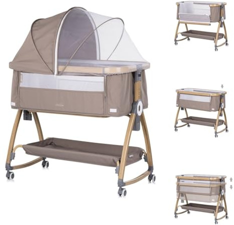 Chipolino Beistellbett Charisma Matratze höhenverstellbar Räder Ablagefach Gurt braun