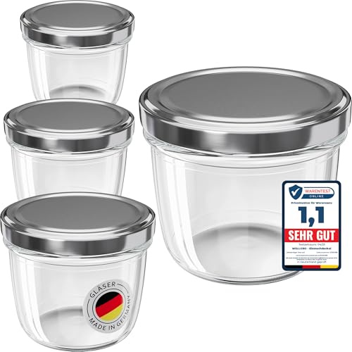 WELLGRO 50x Einmachgläser 230ml – Schraubdeckel TO82 silber – Made in Germany – Vorratsgläser, Marmeladengläser, Aufbewahrungsgläser & Gärgläser