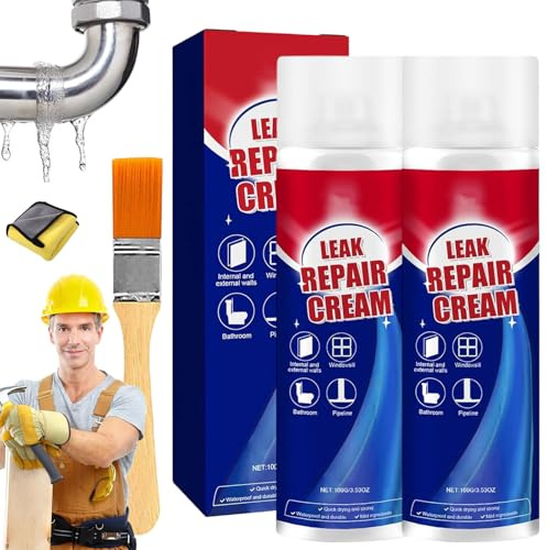 Qosigote Wasserdichtes Dichtungsspray, Leak Repair Cream Spray, Sofortige Abdichtung bei Rissen und Löchern, für Dach, Rohre, Wände, Fliesen, 100g (2pcs)