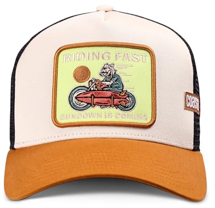 Coastal HFT Trucker Cap Riding Fast Sand - High Fitted Mesh Baseball Cappy - Surfer Motiv Patch - Unisex Surfing Sports Basecap Freizeit Kappe Kopfbedeckung + Stuff & Style Cap-Saver