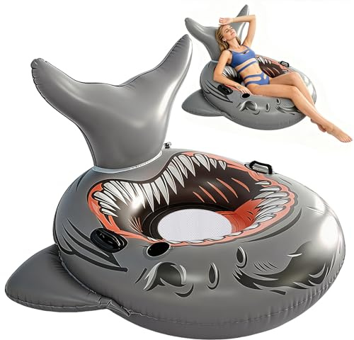 SilverChry Haifisch-Schwimmkörper, Aufblasbarer Hai-Schwimmschwimmer, Pool-Party-Lounge-Spielzeug für Erwachsene, Riesiger aufblasbarer Schwimmring (Runder Schwimmring)