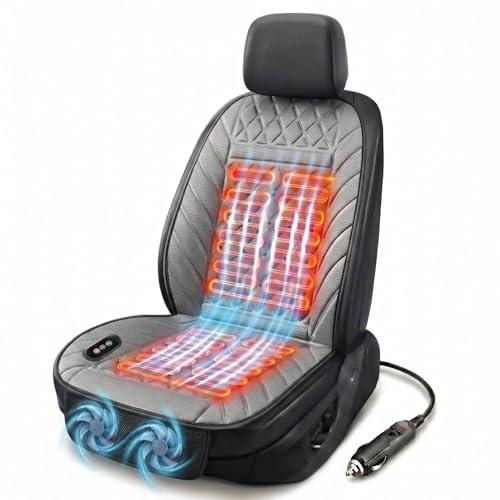 Ctopkatuo 12V Auto Klimasitzauflage - Kühlende Belüftung & Beheizbare Sitzauflage, 3D Mesh Gewebe, Leise Lüfter, Universeller Sitzbezug für Auto & SUV (Grau)