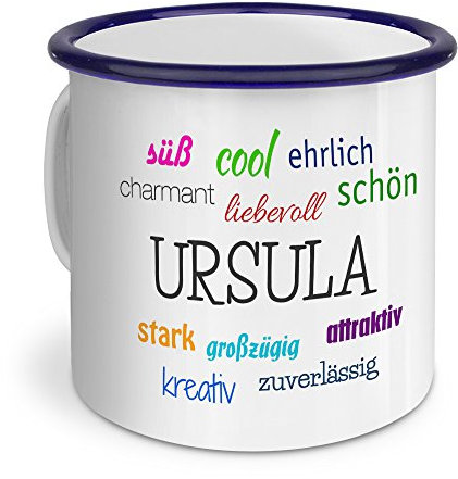 printplanet Emaille-Tasse mit Namen Ursula - Metallbecher mit Design Positive Eigenschaften - Nostalgie-Becher, Camping-Tasse, Blechtasse, Blau