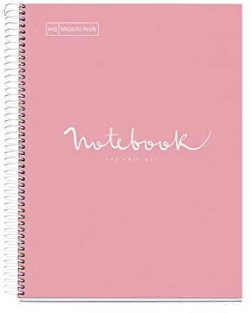 Miquelrius - Notizbuch A4 Notebook Emotions, 120 Blatt 90 g/m², Streifen Horizontale 7 mm, 5 Farbige Streifen, Mikroperforierte Spirale, Extra fester Einband, 4 Löcher, Farbe Rosa
