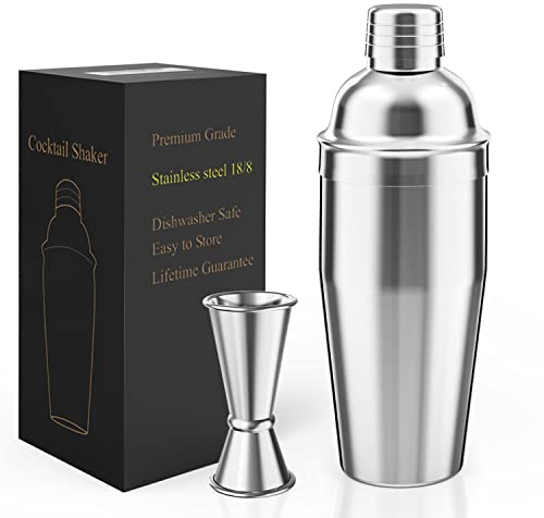 LUCKYGOOBO Cocktail Shaker with Double Measuring Jigger,18/8 Stainless Steel 750ML Martini Shaker Set,Drink Shaker Built-in Strainer,Bartender Kit. …
