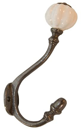 S & S International Cast Iron Large Pumpkin Cream Ceramic Coat Hook, Antique Iron, Wall Mounted, Over Door, Wooden Rack Double Heavy Duty Vintage Antique, Single Coat and Hat Hook, 150mm