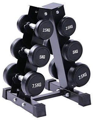 ZXQZ Fitness-Hantel Hantel, Hantel Aus Gusseisen, Home Fitness Hantel-Rack-Set, Runder Kopf Vollhantel, mit Hantel-Gestell (2,5 Kg, 5 Kg, 7,5 Kg) X 2 Kleine Hantel