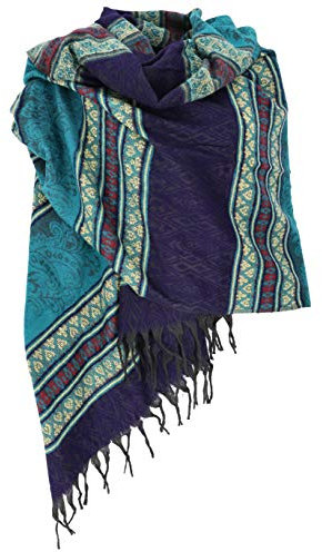 GURU SHOP Weicher Pashmina Schal/Stola, Schultertuch, Plaid, Herren/Damen, Inka Muster Türkis, Synthetisch, Size:One Size, 200x95 cm