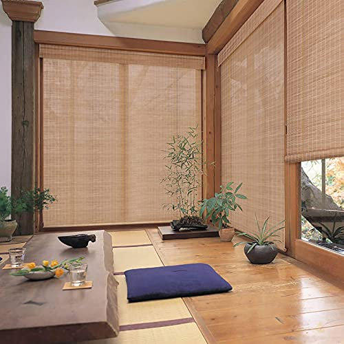 YJDQ Natural Bamboo Blinds, Outdoor Carbonized Bamboo Roller Blind Greenhouse Shutters for Door Balcony Tea Room,135×300Cm