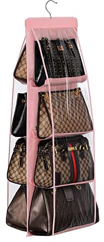 Lirex Organizer per Borse da Armadio, Porta Borse Appendere a 8-Tasche in Stoffa Oxford per Cameretta da Letto, Pieghevole e Universale (Rosa Chiaro)