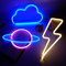 NELUX Pack of 3 Neon Light Sign LED - Lightning, Planet and Cloud - Gaming Neon for Boys Bedroom Decor Wall, Game Room Night Lamp Lights Signs Girls Kids Gifts. Powered by USB or Battery.