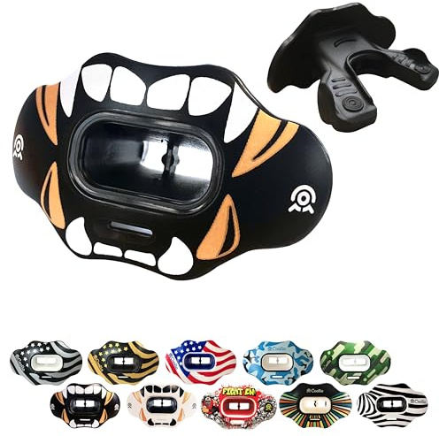 COOLLO SPORTS Lip Guard Mundschutz MAXX/Might Fußball und High Impact Sport Lippenschutz für Erwachsene & Jugendliche (Gurt enthalten) (Golden White Fangs - (eine Schicht), ohne Etui (Erwachsene 8+))