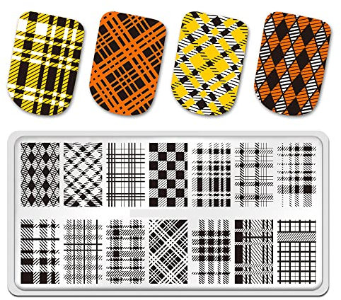 Kariertes Linienmuster Stempelplatten Edelstahl 1 Stück Karo-Streifen Nagelkunst Stempelvorlage Bilddruck Schablonen Werkzeuge Rechteckig Karomuster Geometrische DIY Maniküre Nagelwerkzeuge (BB56)