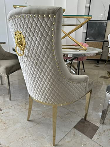 Bador Chesterfield Stuhl Barock Samt Beige Gold Edelstahl Esszimmerstühle Polsterstuhl