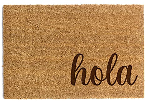 Happenings Fußmatte aus Kokosfaser mit dem Text Hallo – Eingangsmatte in verschiedenen Sprachen zur Auswahl, Naturmatte rutschfest, 40x60 cm (hola)