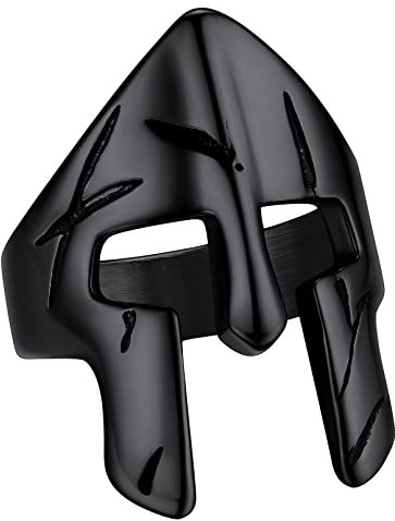 FaithHeart Herren Punk Sparta Helm Fingerring in Ringgröße 72 schwarz Vintage Siegelring Jungen Partnerring Freundschaftsring für Valentinstag Weihnachten