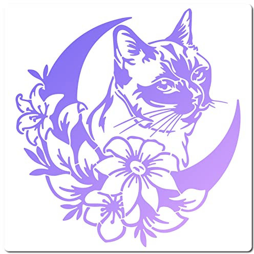 GORGECRAFT Große Katzen-Blumen-Schablonen 12x12 Zoll Wiederverwendbar Basteln Blumen Mond Schablone Schilder Heimwanddekoration Zum Malen Auf Holz Wand Scrapbook Karte Boden Fliesenzeichnung