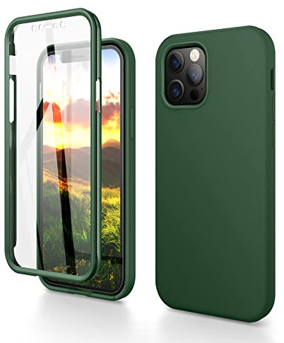 Dracool 2022 Upgrade Silikon für iPhone 12/12 Pro Hülle Liquid Silikon Handyhülle 360 Grad Komplettschutz Stoßfest Kratzfest Displayschutz Ultra Dünn Flüssig Silikon Schutzhülle - Mitternachtsgrün