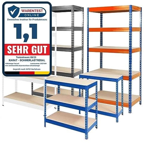 KARAT schwerlastregal - Steckregal, Kellerregal, Lagerregal, Werkbank - Traglast bis 1250 kg - Schnelle Montage & Standsicher (Blau, 220 x 120 x 45 cm)