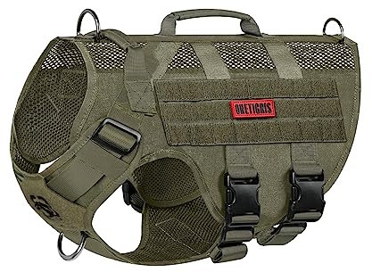 OneTigris Tactical Dog Harness Vest with Handle, Dog Harness for Large Medium Dogs (Olive, M)