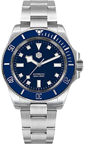 San Martin SN0111G Edelstahl Herren Taucheruhr NH35 Automatik Mechanisch Saphirglas Blau Schwarz Kleid Uhren, blau, modisch