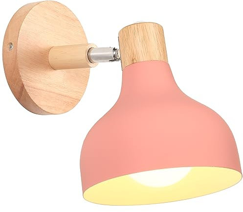 iDEGU Applique Murale Interieure Rétro 15CM Lampe Murale Réglable en Bois Métal E27 Luminaire Industriel Spot LED Plafonnier Vintage Éclairage Mural pour Salon Chambre Salle de Bain (Rose)