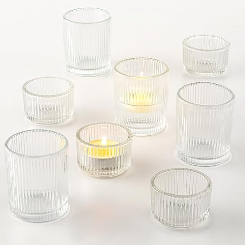 Romadedi Teelichthalter Glas Teelichtgläser Votivkerzenhalter:Klar Kerzengläser für Teelichter Votivkerzen Schwimmkerzen Kerzenständer Kerzenhalter 8er Set Hochzeit Party Weihnachten Tischdeko