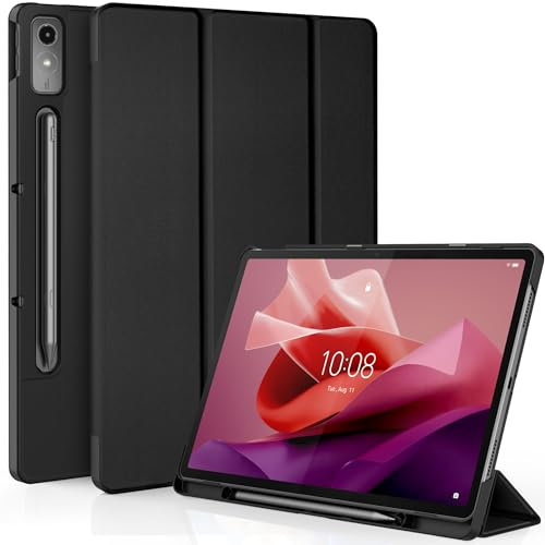 EasyAcc Hülle Kompatibel mit Lenovo Tab P12 2023 TB370FU mit Stifthalter, Ultra Dünn Case mit Standfunktion Auto Sleep Wake Up Funktion für Lenovo Tab P12 12,7 Zoll, Schwarz