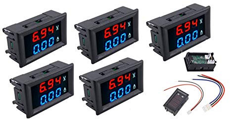 TECNOULAB 5pcs DC Voltmeter Ammeter Blue 100V 10A + LED Red Digital Voltmeter Double Amplifier Caliber