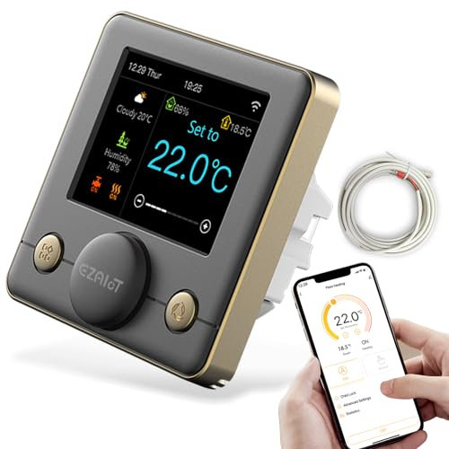 ezAIoT Smart Thermostat IPS -Elektrisches Heizkabel/Folie/Mattensteuerung -Fußbodenheizung -Wandmontierter WiFi Controller -Luftfeuchtigkeit -Programmierbar - Sprachsteuerung