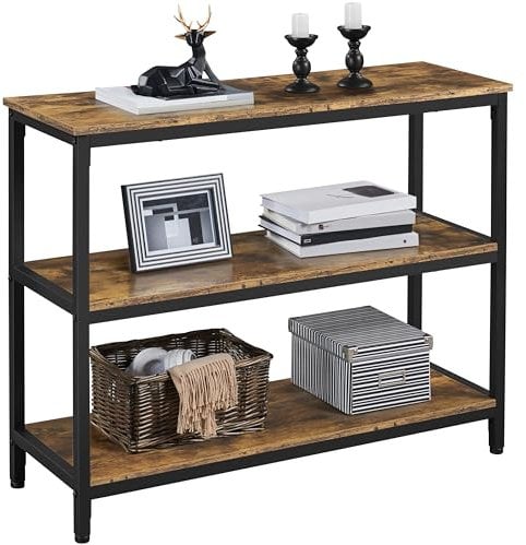Yaheetech Table Console Table d'entrée à 3 Niveaux, Console Meuble avec Étagères de Rangement, Industrielle, pour Entrée Salon Chambre, 100 × 35,5 × 80,5 cm, Brun Rustique