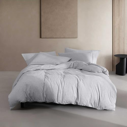 Calvin Klein - Queen Duvet Cover Set, Luxuriously Soft Home Decor, Modern Cotton Melange Jersey Bedding (Grey Blue Heather, Queen)