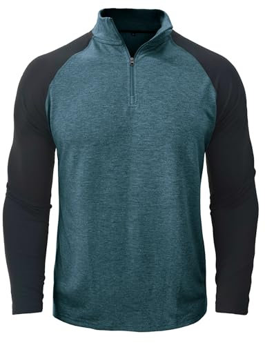 Kuukaas Running Shirt Men Long Sleeve 1/4 Zip Golf Top Gym Tops for Men Long Sleeve Sport Top Men Lightweight Pullover Tops Outdoor Blue M