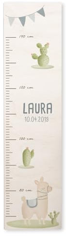 Personalisierte Messlatte für Kinder mit buntem Wunschdruck - 70-140 cm - Größenmesser Kinderzimmer aus Holz - Wand Dekoration Messleiste Kind - Personalisiertes Geschenk Baby (Alpaka)