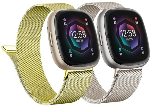 2 Stück Milanaise Armbänd für Fitbit Versa 4/Versa 3/Sense 2 Herren Damen | Edelstahl, Magnetverschluss, Verstellbar, Austauschbare Sport Armbänder für Fitbit Versa 4/Versa 3/Sense 2