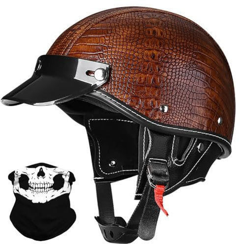 Motorradhelm Retro Halbschalenhelm Vintage JetHelm mit ECE 22.05/DOT FMVSS-218 Zertifizierung für Motorrad, Cruiser, Chopper & Co. - Braun, Frauen, Erwachsene, Halbhelm, Helm