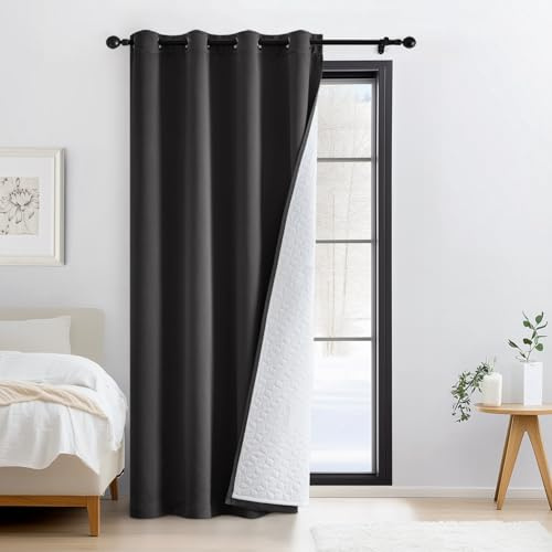 Woaboy Thermovorhang Kälteschutz Blickdicht Türvorhang 132x215 cm Schwarz | 1 Stück Doppellagige Winter Kälteschutzvorhang Wohnzimmer Raumteiler Vorhänge mit Ösen verdunklungsvorhänge Schlafzimmer
